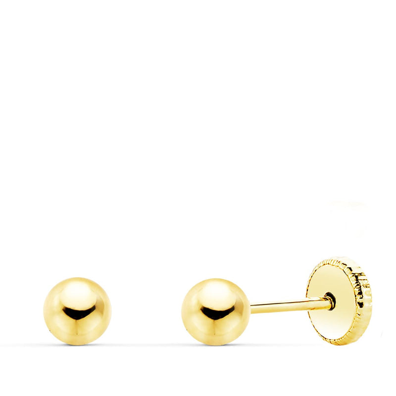 18K Yellow Gold Earrings Smooth Ball 4mm Nut Closure