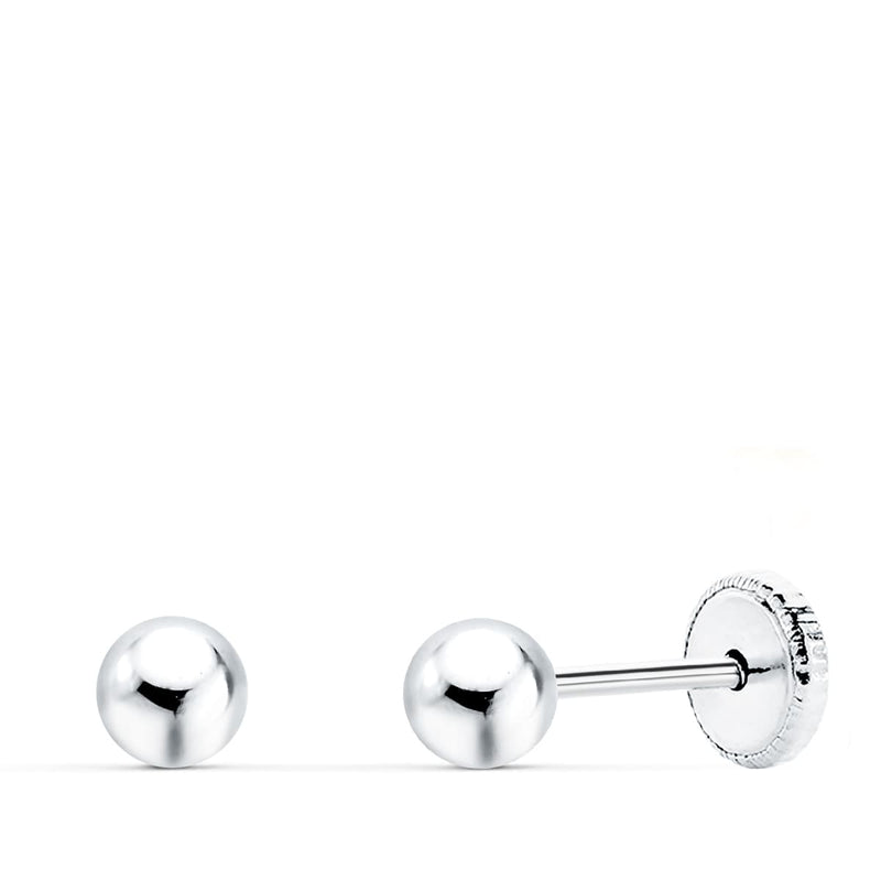 18K White Gold Earrings Smooth Ball 4mm Nut Closure