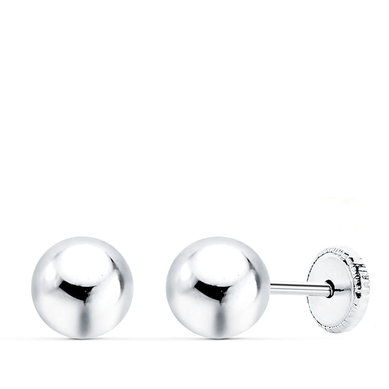 18K White Gold Smooth Ball Earrings 6 mm Screw Closure