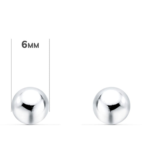18K White Gold Smooth Ball Earrings 6 mm Screw Closure