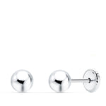 18K White Gold Smooth Ball Earrings 5 ​​mm Screw Closure