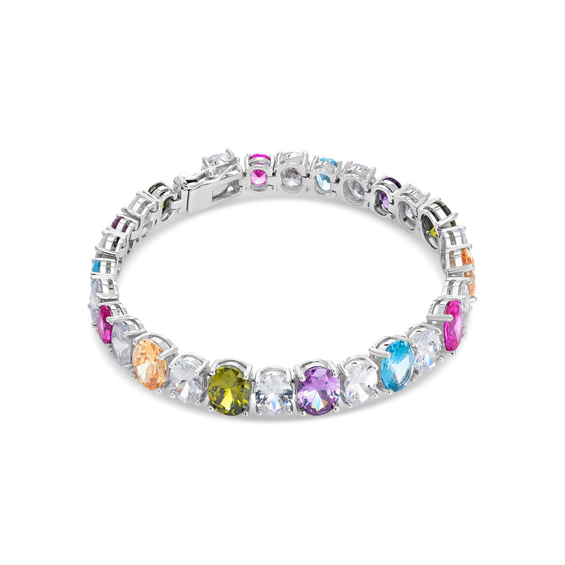 Wide Multicolor Zirconia Rivière Silver Bracelet