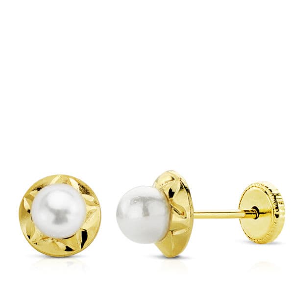 Boucles d'oreilles fil de perles en or jaune 18 carats 6 mm