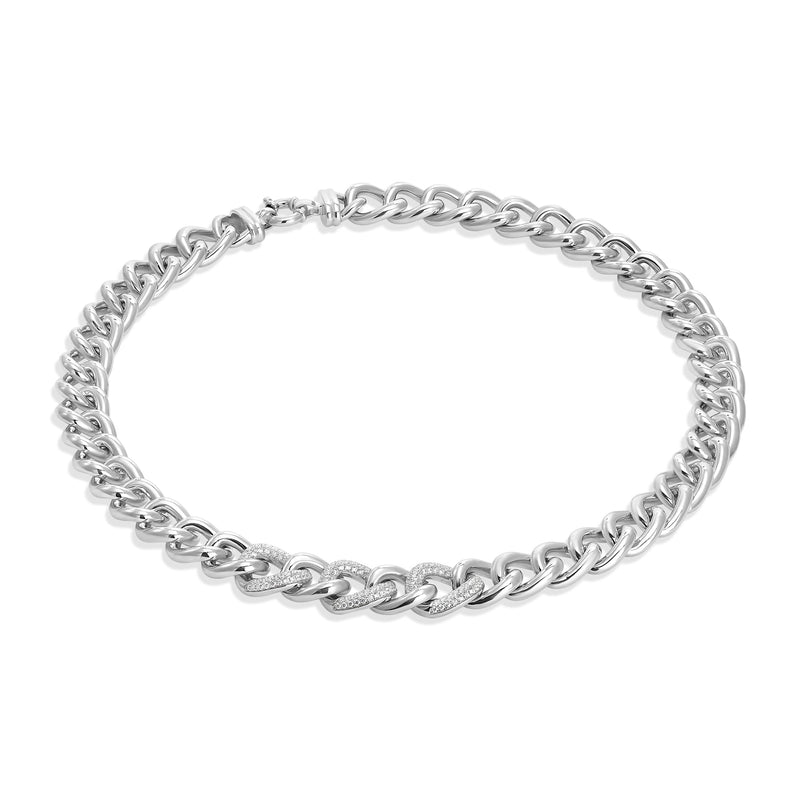 Collier chaîne en argent lisse et pavé