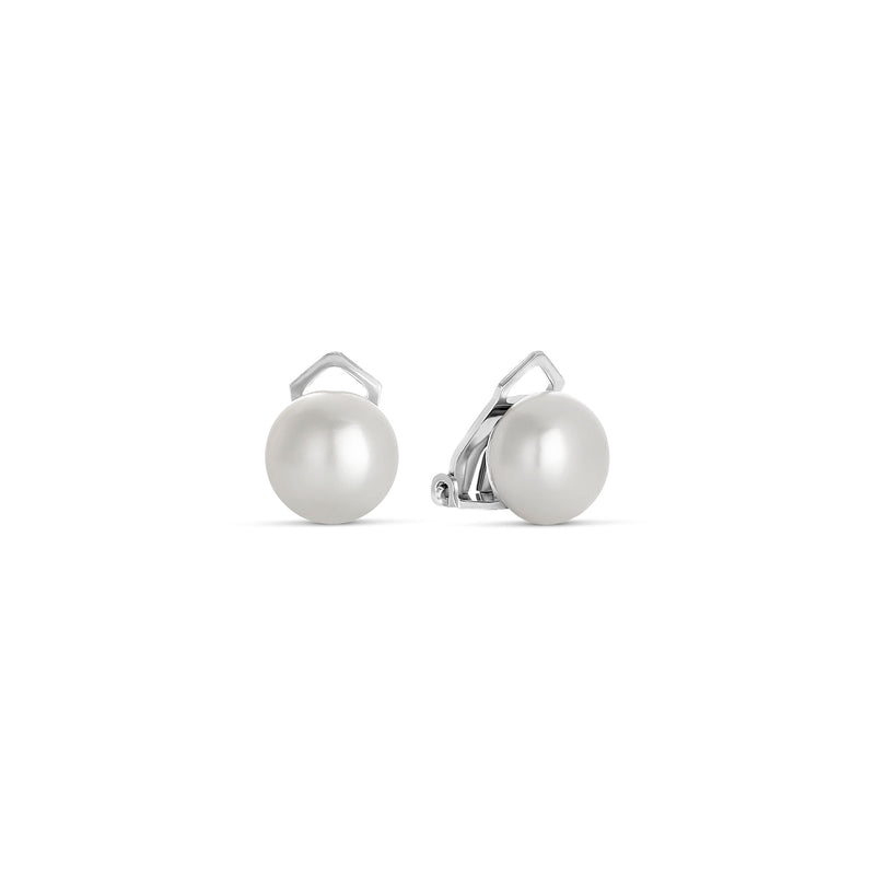 10mm Flattened Shell Pearl Earrings in Silver with Clip Closure