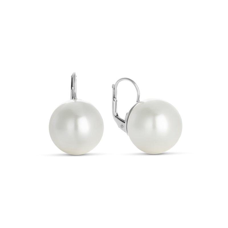 16mm Shell Pearl Earrings in Silver Omega Clasp