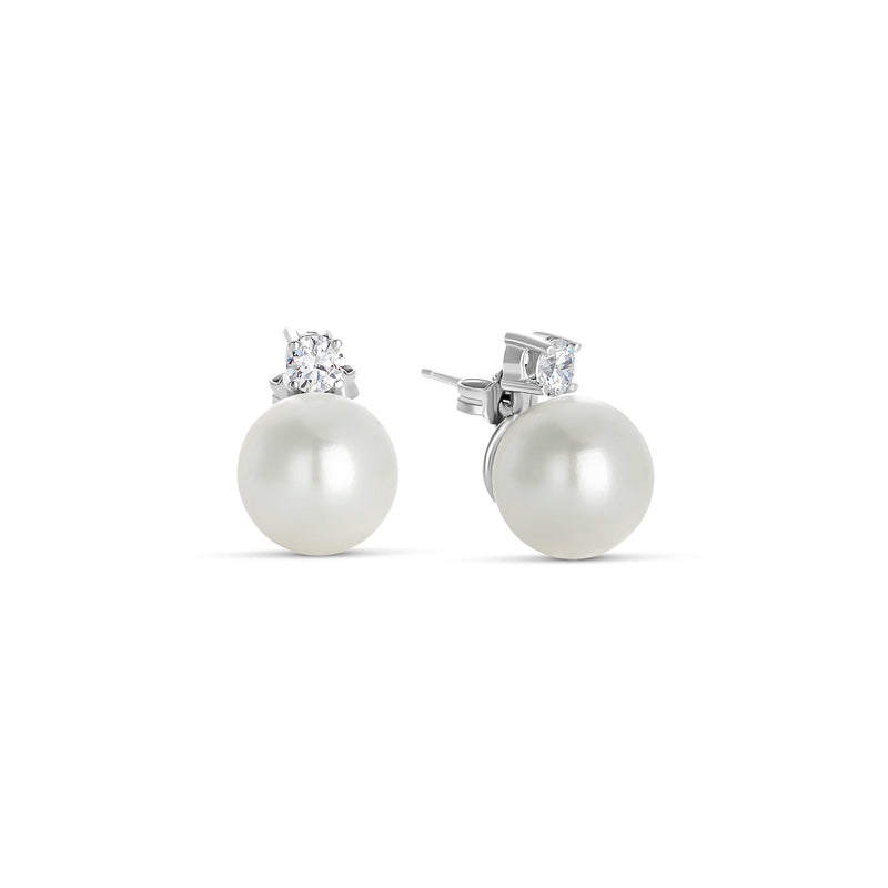 12mm Shell Pearl and Zirconia Earrings in Silver