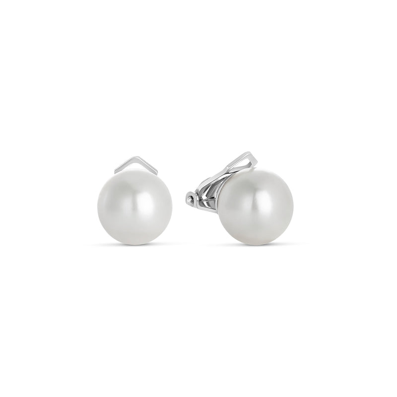 Boucles d'oreilles en perles de coquillage de 14 mm avec fermeture à clip en argent