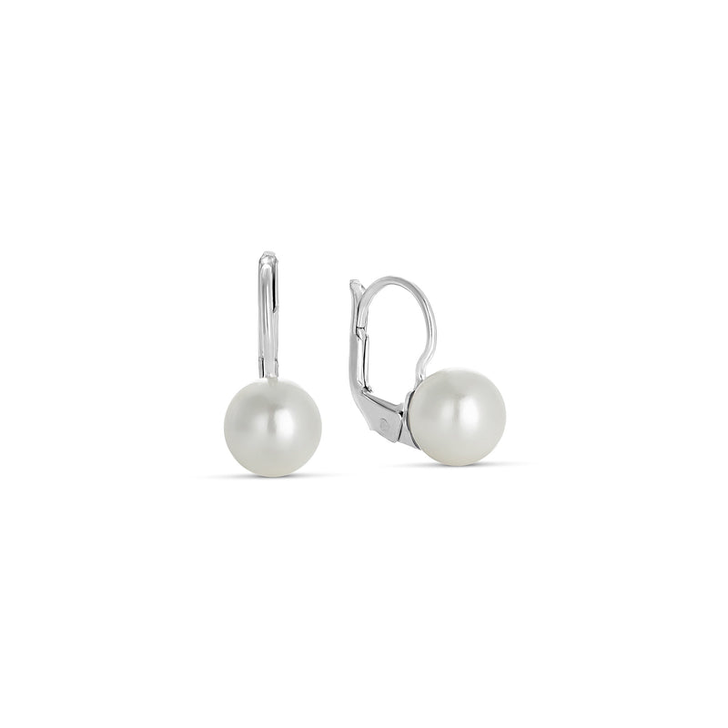 8mm Shell Pearl Earrings in Silver Omega Clasp