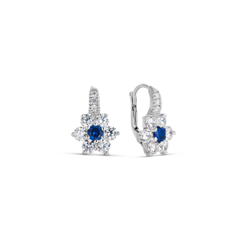 Boucles d'oreilles fleur de saphir en argent et zirconium