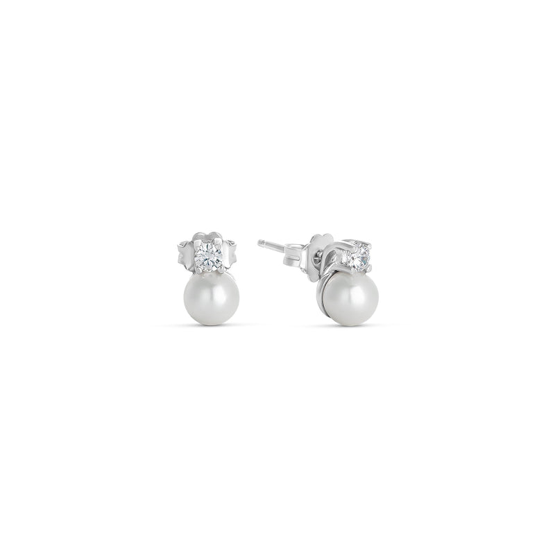 6mm Shell Pearl and Zirconia Earrings in Silver