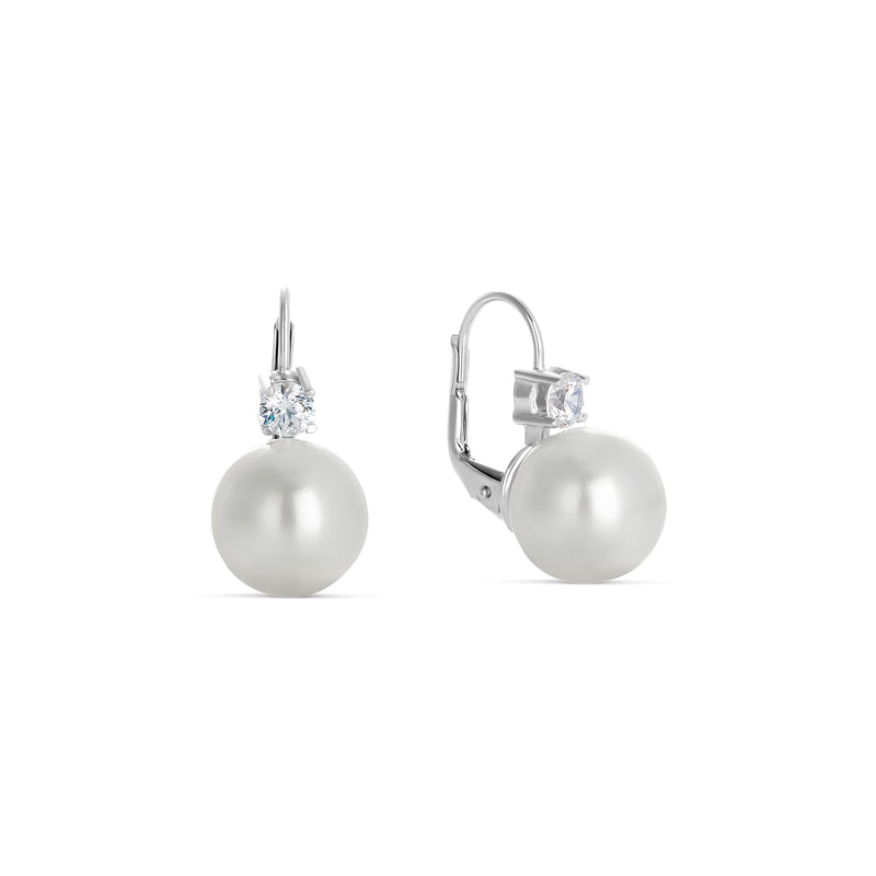 Boucles d'oreilles perles coquillage 12 mm en argent et zircone fermoir Omega