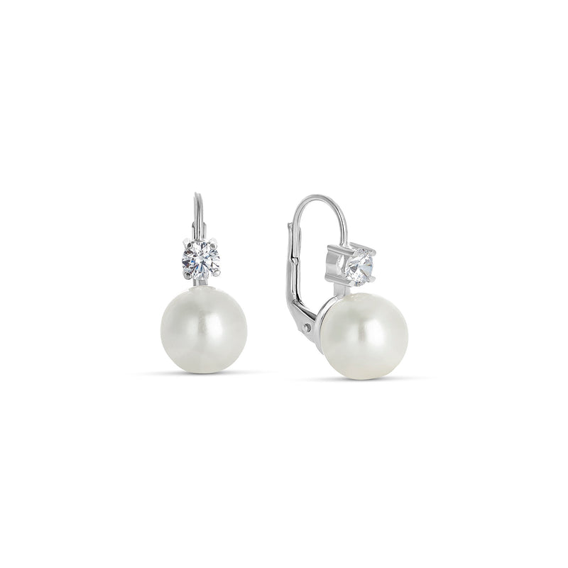 10mm Shell Pearl Earrings in Silver and Zirconia Omega Clasp