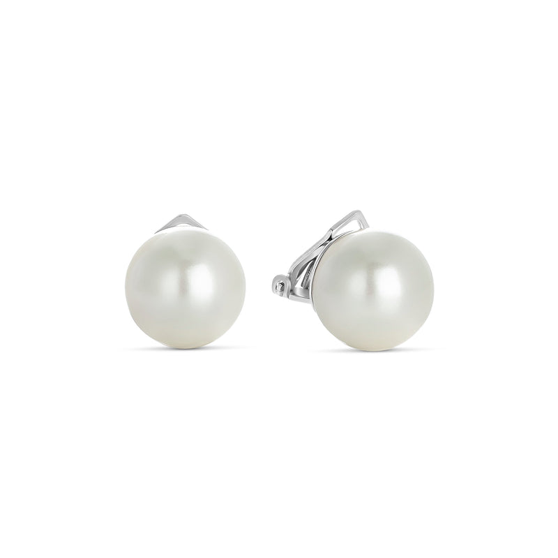 14mm Shell Pearl Earrings in Silver with Clip Closure