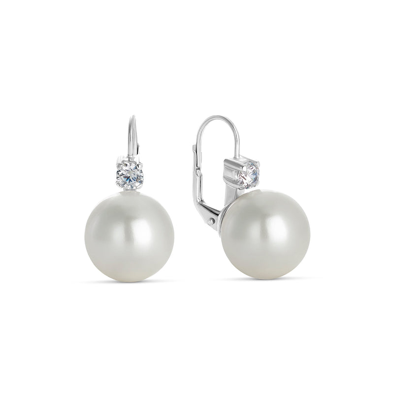 14mm Shell Pearl Earrings in Silver and Zirconia Omega Clasp