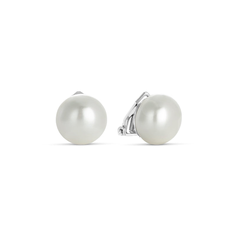 14mm Flattened Shell Pearl Earrings in Silver Clip Closure