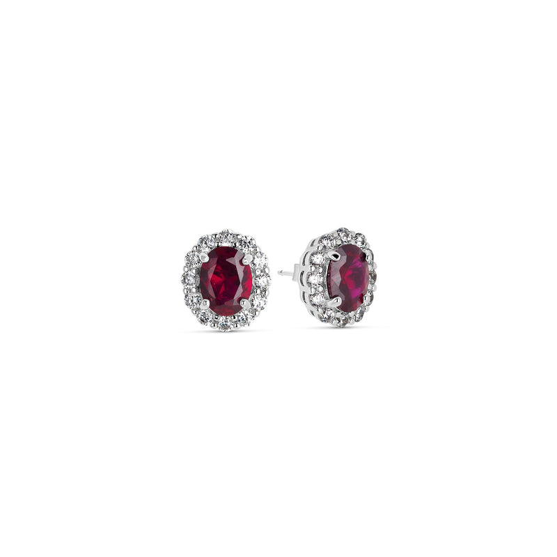 Boucles d'oreilles argent et rubis ovales zircone