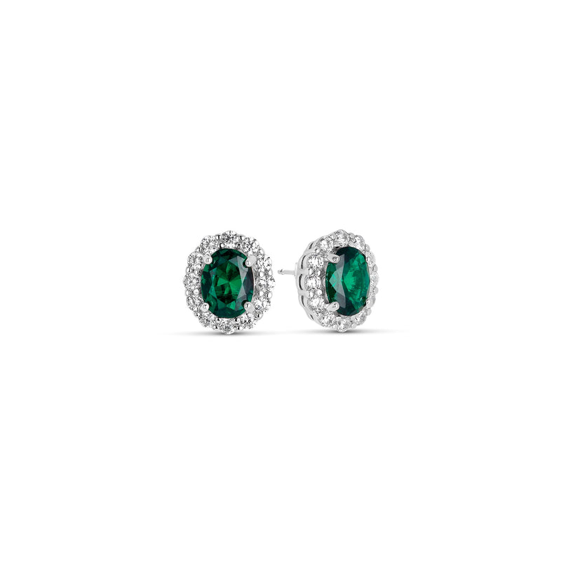 Boucles d'oreilles en argent et zircone émeraude ovale