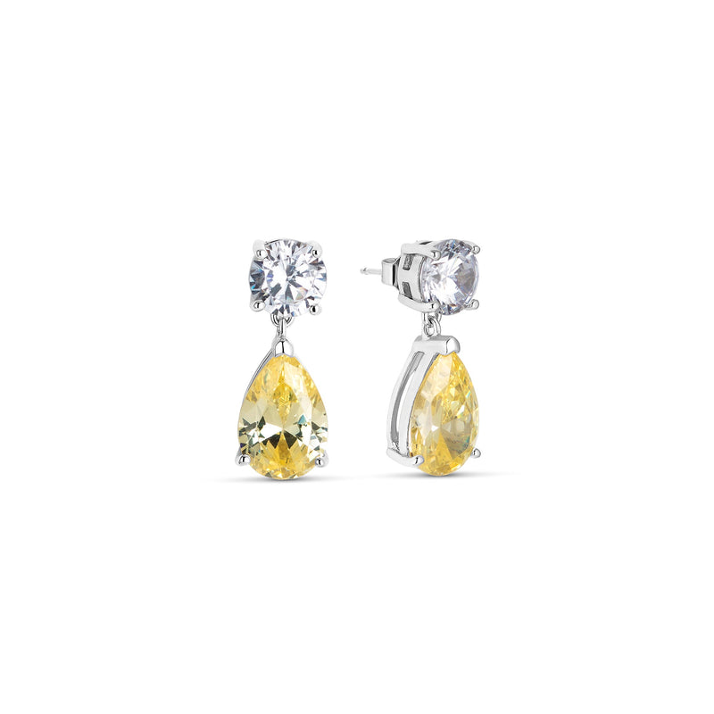 Boucles d'oreilles pendantes en argent et zircone citrine