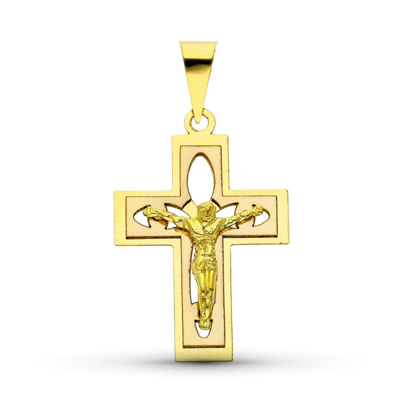 18K Cross With Christ Bicolor Gold 27x18 mm