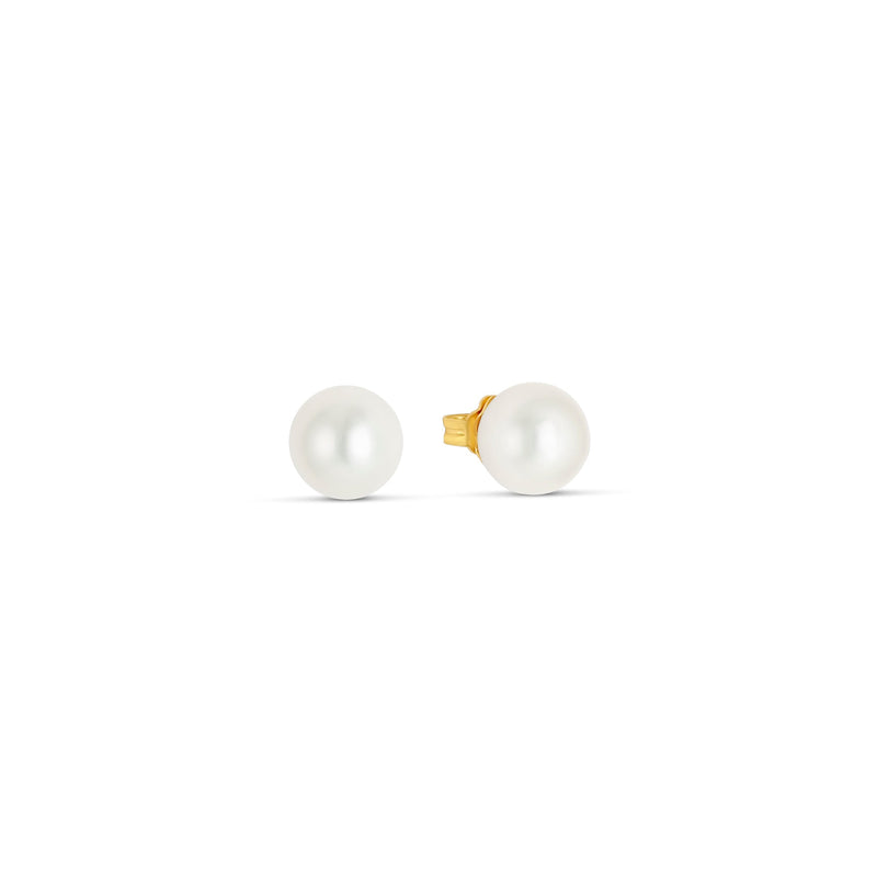 8mm Shell Pearl and Zirconia Flower Earrings in Gold Plated Silver