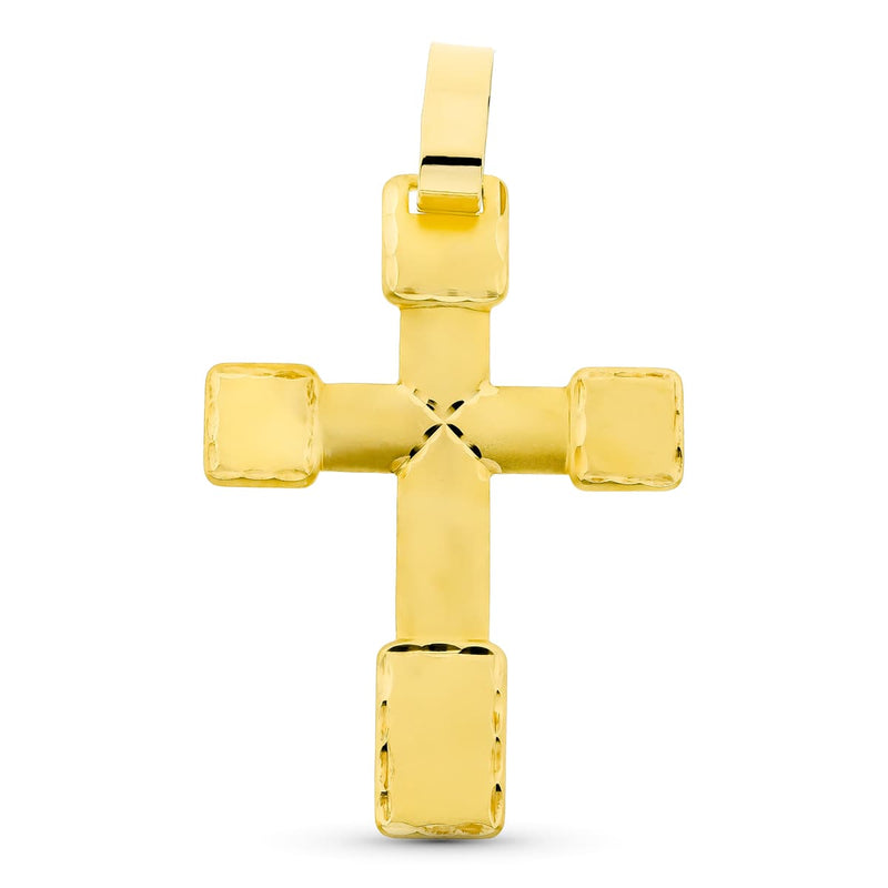 Croix sculptée en or jaune 18 carats 44x30 mm
