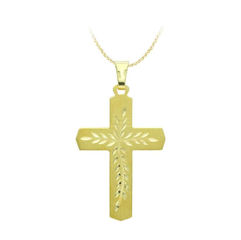 Croix sculptée en or jaune 18 carats 37x24 mm