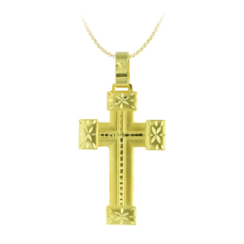 Croix sculptée en or jaune 18 carats 45x27 mm