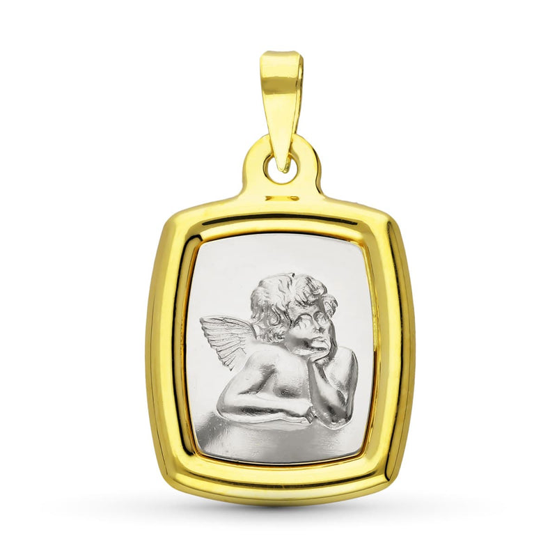 Médaille Angel Burlon en or bicolore 18 carats. 23x16mm