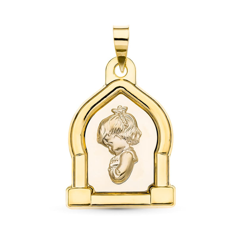 Médaille Fille Vierge En Or Jaune 18K 23X19 Mm