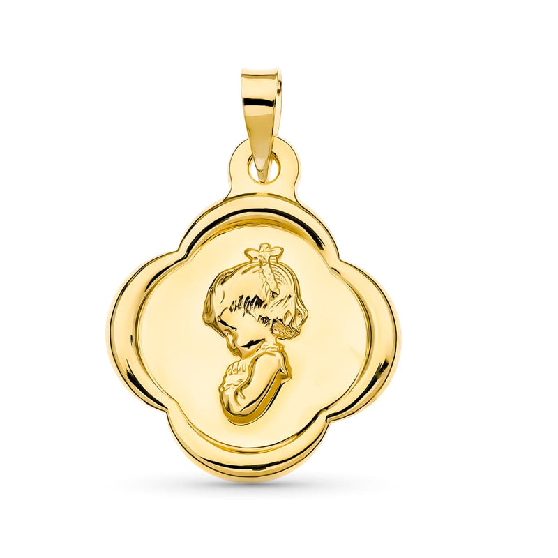 Médaille Fille Vierge En Or Jaune 18K 23X19 Mm