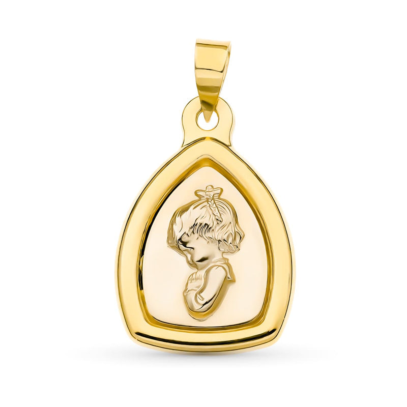 18K Bicolor Gold Virgin Girl Medal 24x16 mm