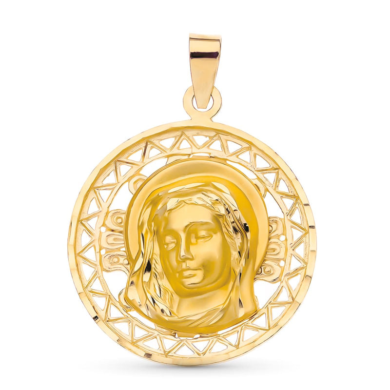 Médaille Vierge Fille Ajourée Or Jaune 18 Carats 22 mm