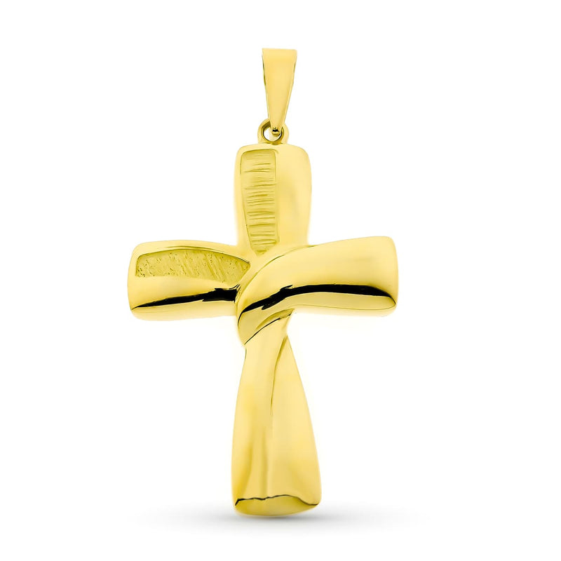 18K Yellow Gold Smooth Hollow Cross 34x22 mm
