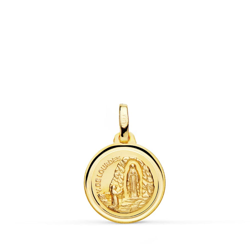 18K Medalla Virgen De Lourdes 14 mm Bisel