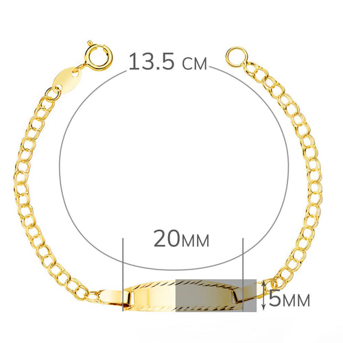 18K Baby Slave Hungarina Or Jaune Sculpté Feuille Brillante 20x5 mm 13,5 cm