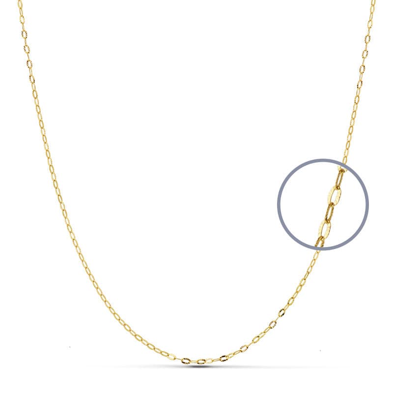 18K Yellow Gold Chain Carved Oval Links. Width: 1mm Length: 45 cm