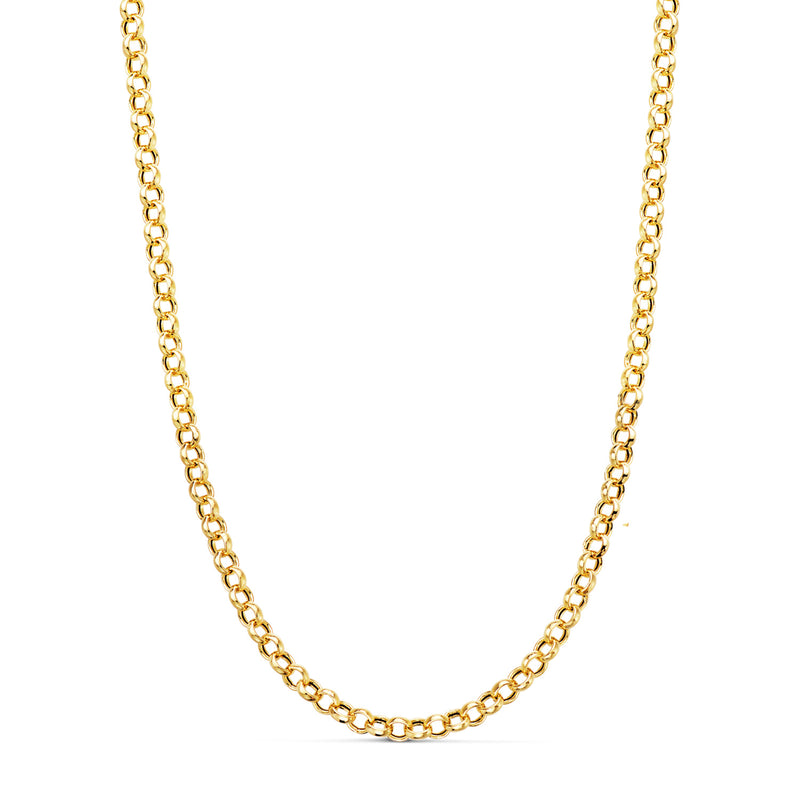 18K Yellow Gold Hollow Rolo Chain Width: 3 mm. Length: 50 cm Reasa Closure