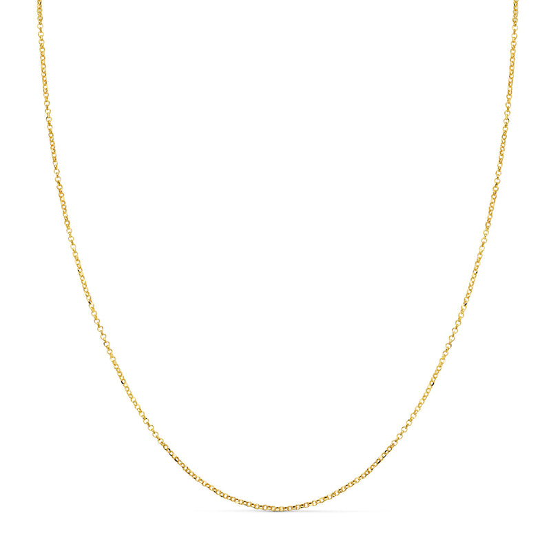 18K Yellow Gold Hollow Diamond Rolo Chain Width: 1mm. Length: 45cm