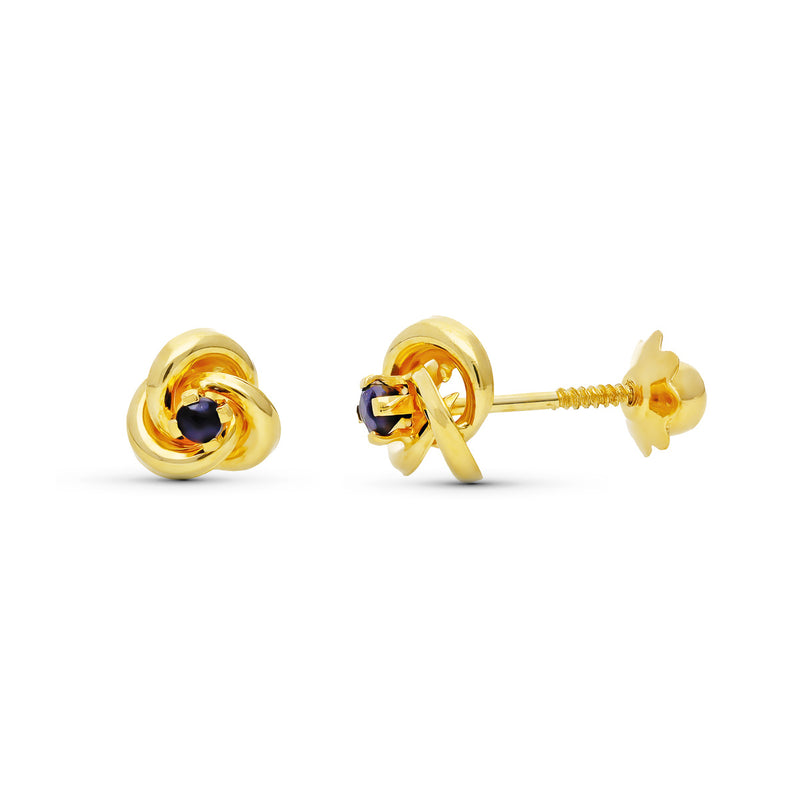 Boucles d'oreilles en pierre bleue à fil noué en or jaune 18 carats