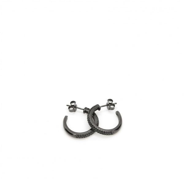 Hoop Earrings Ruthenium Plated Black Zirconia Medium Model 20 mm