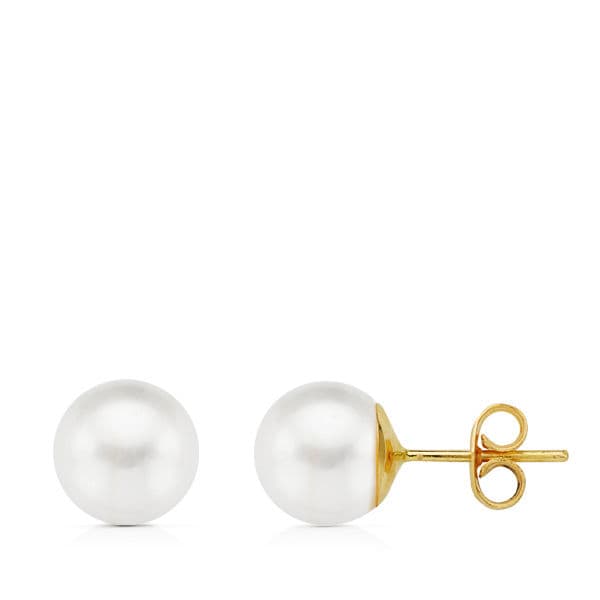 18K Yellow Gold Cultured Pearl Earrings 8-8.50 mm Push Back