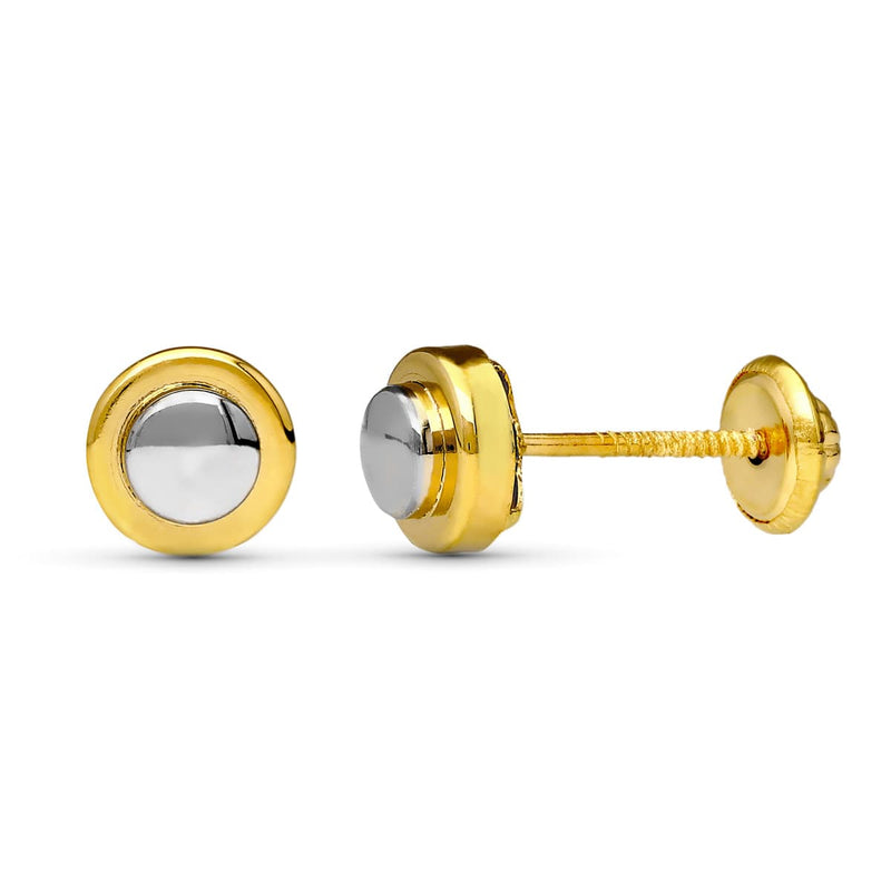 18K Two-Tone Gold Round Earrings 6 mm