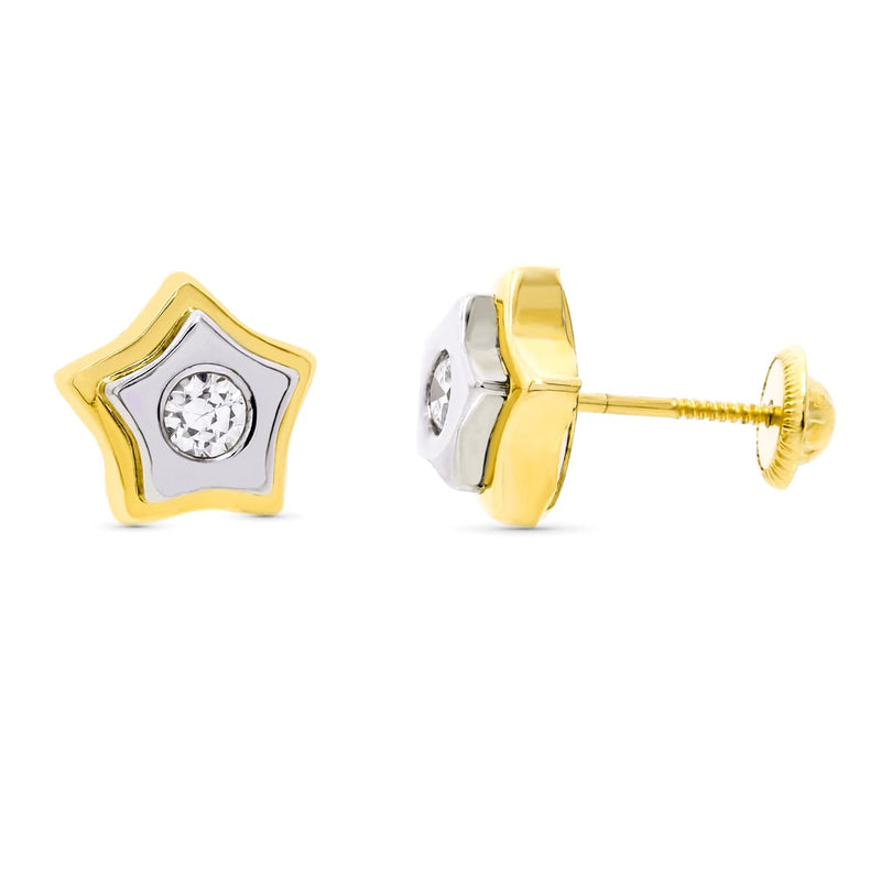 Boucles d'oreilles étoile en or bicolore 18 carats 9X9 mm Fermeture à vis