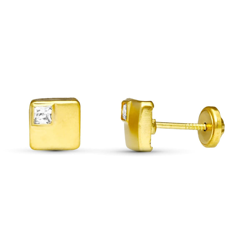 18K Yellow Gold Square Thread Earrings 6X6 mm