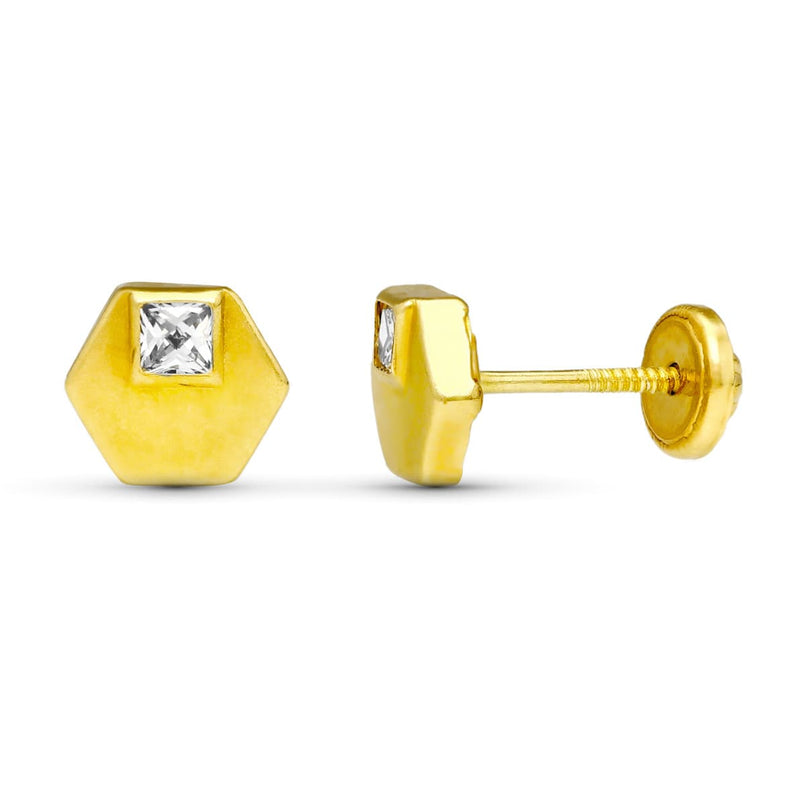 18K Yellow Gold Hexagon Earrings. 6X6mm