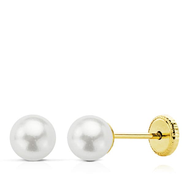 18K Yellow Gold Earrings 4mm Pearl Nut Closure