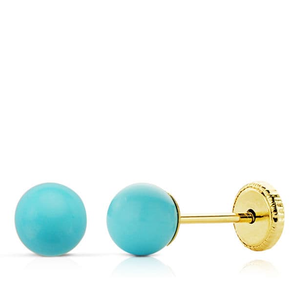 18K Yellow Gold Turquoise Earrings 4mm Nut Closure