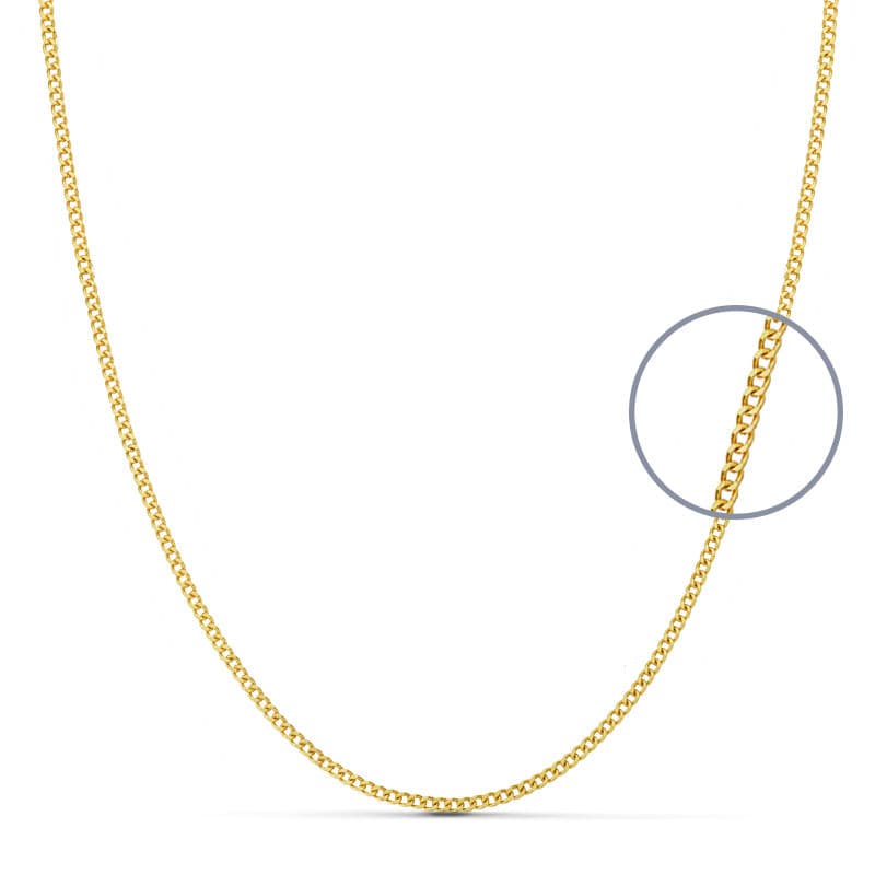 18K Solid Yellow Gold Chain Curved 50 cm Width 1.2 mm