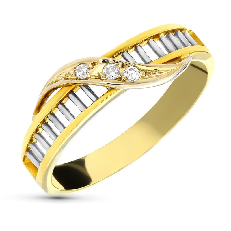 18K Sortija Oro Amarillo Diamantes Talla Brillante Calada Hoja